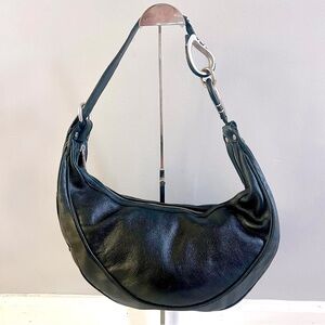 Etro Milano Black Leather Half Moon Crescent Large Shoulder Bag Made in Italy